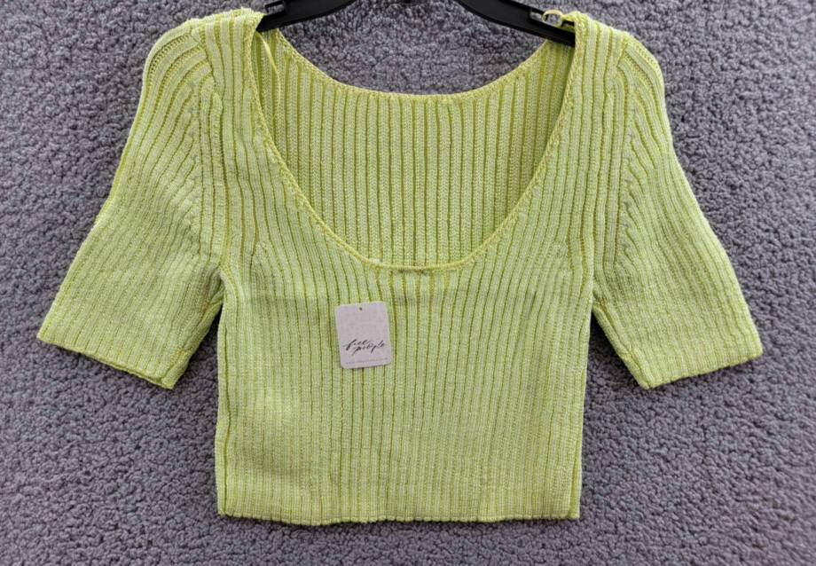Free People Textured Short Sleeves Crop Sweater Top Women's M Sunny Lime Solid
