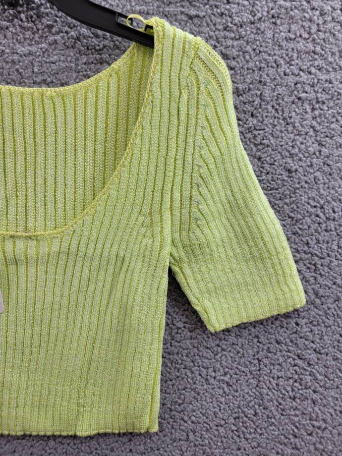 Free People Textured Short Sleeves Crop Sweater Top Women's M Sunny Lime Solid