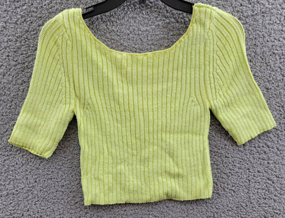 Free People Textured Short Sleeves Crop Sweater Top Women's S Sunny Lime Solid
