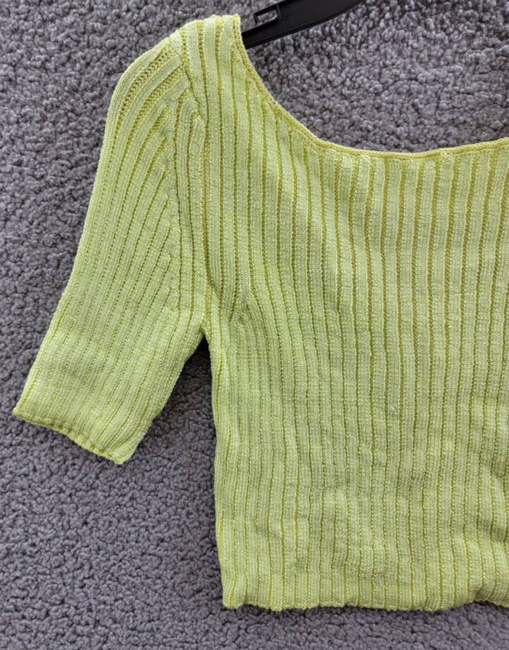Free People Textured Short Sleeves Crop Sweater Top Women's S Sunny Lime Solid