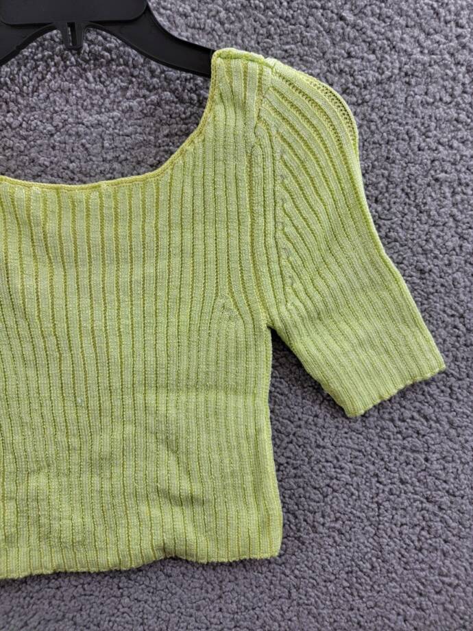 Free People Textured Short Sleeves Crop Sweater Top Women's S Sunny Lime Solid