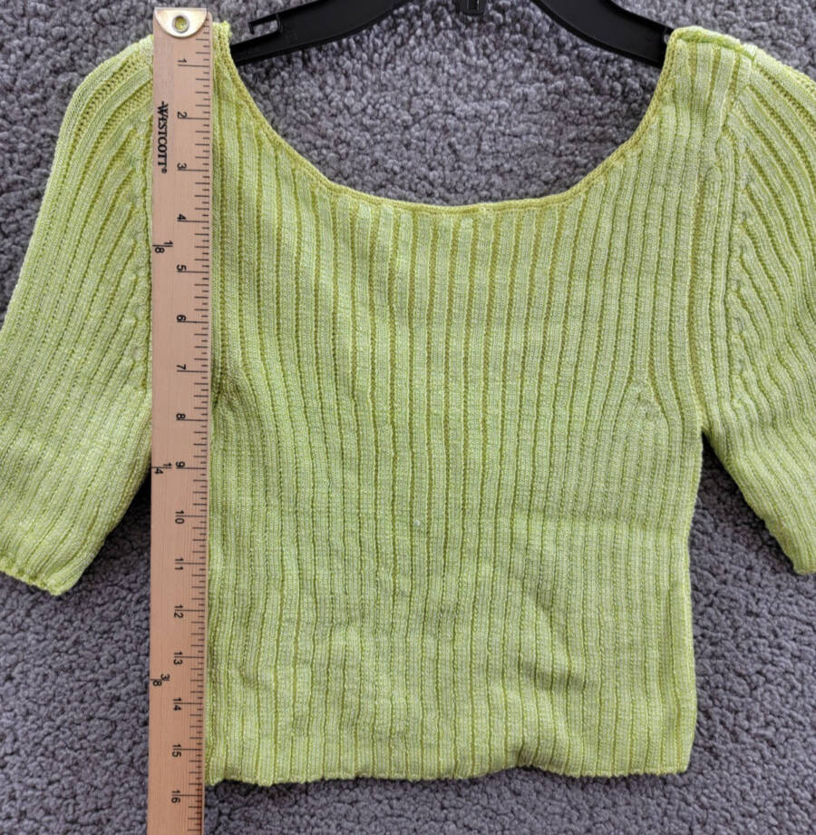 Free People Textured Short Sleeves Crop Sweater Top Women's S Sunny Lime Solid