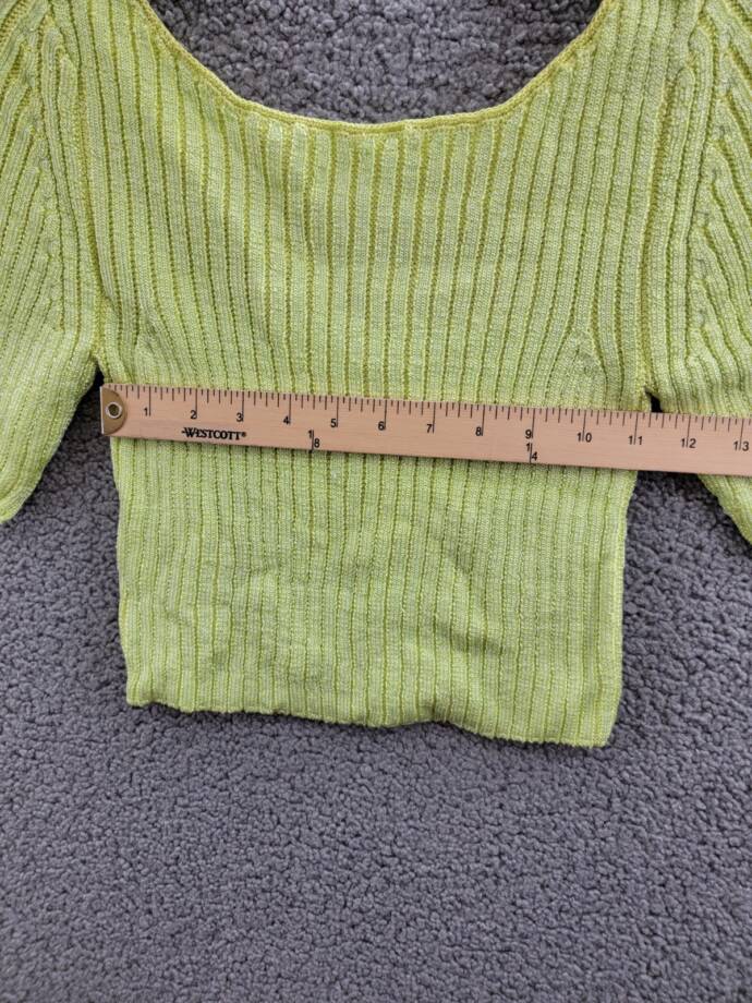 Free People Textured Short Sleeves Crop Sweater Top Women's S Sunny Lime Solid