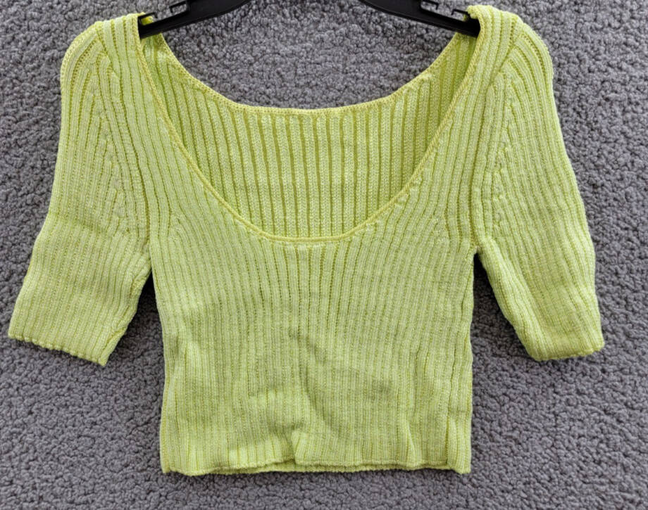 Free People Textured Short Sleeves Crop Sweater Top Women's S Sunny Lime Solid