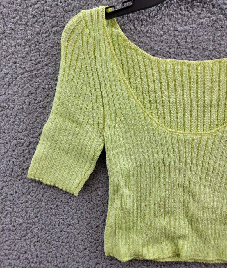 Free People Textured Short Sleeves Crop Sweater Top Women's S Sunny Lime Solid