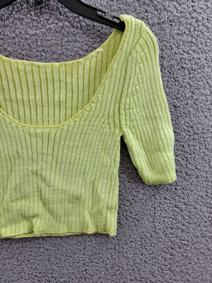 Free People Textured Short Sleeves Crop Sweater Top Women's S Sunny Lime Solid