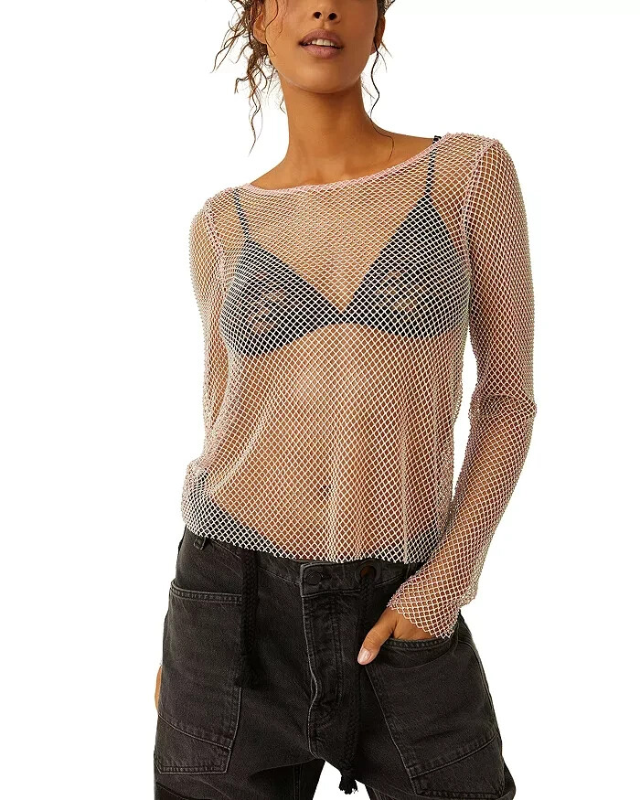 Free People Low Back Filter Finish Long Sleeve Top Women's S Rose Sheer Pullover