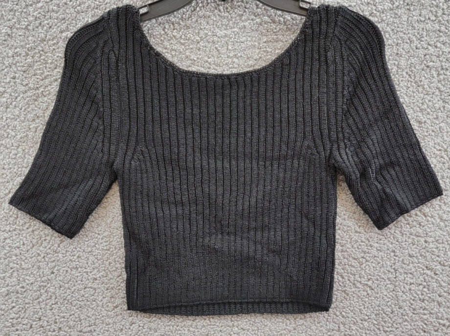 Free People Textured Short Sleeves Crop Sweater Top Women's S Black Pullover