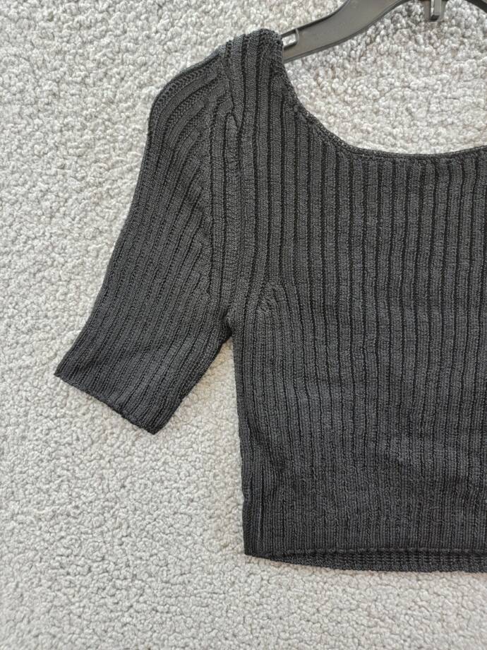 Free People Textured Short Sleeves Crop Sweater Top Women's S Black Pullover