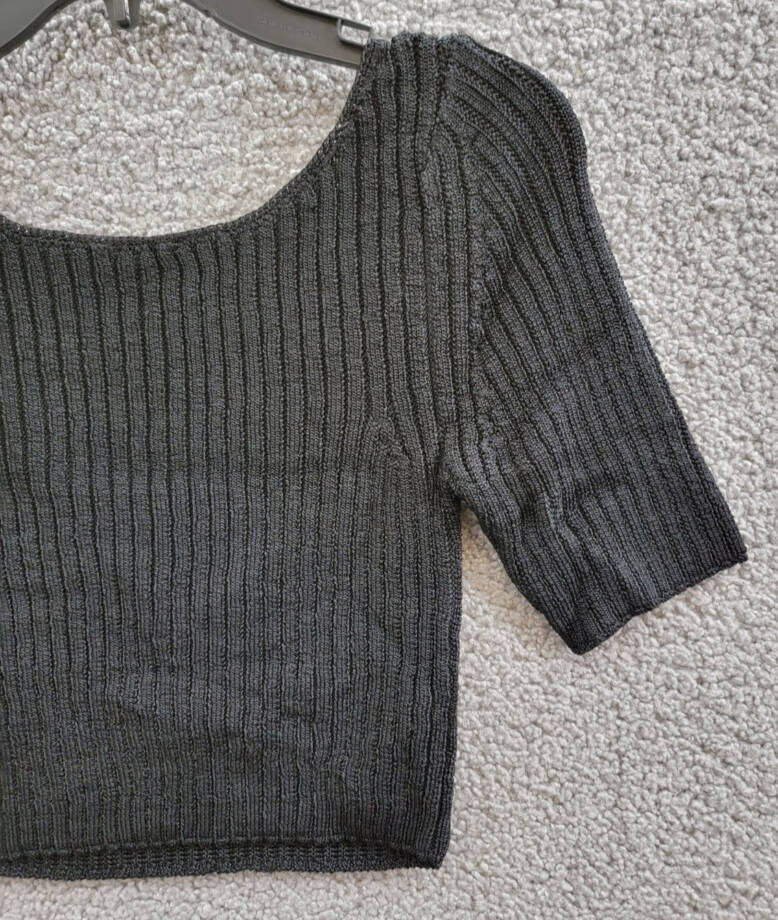 Free People Textured Short Sleeves Crop Sweater Top Women's S Black Pullover