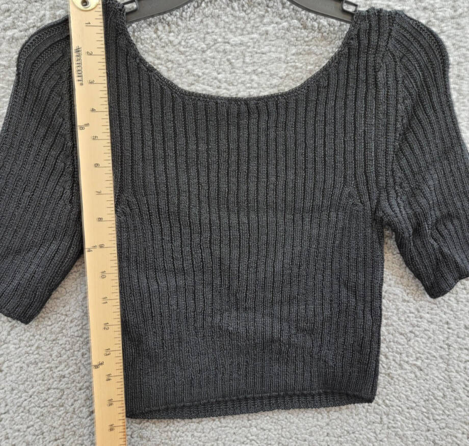 Free People Textured Short Sleeves Crop Sweater Top Women's S Black Pullover
