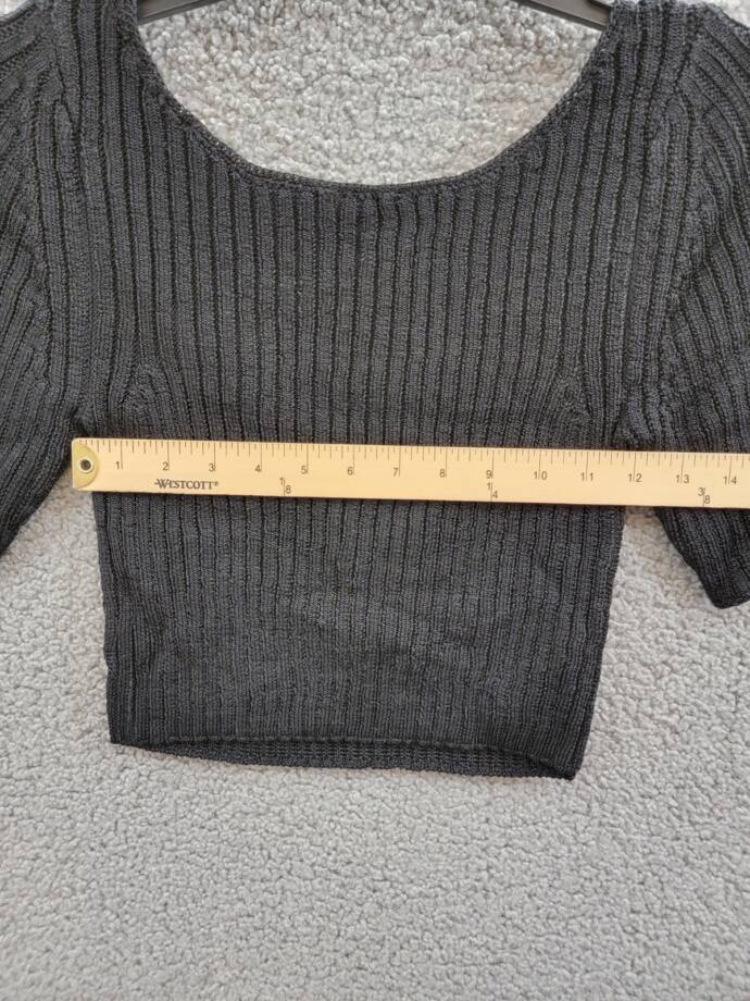 Free People Textured Short Sleeves Crop Sweater Top Women's S Black Pullover