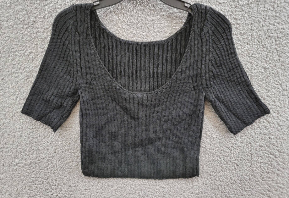 Free People Textured Short Sleeves Crop Sweater Top Women's S Black Pullover
