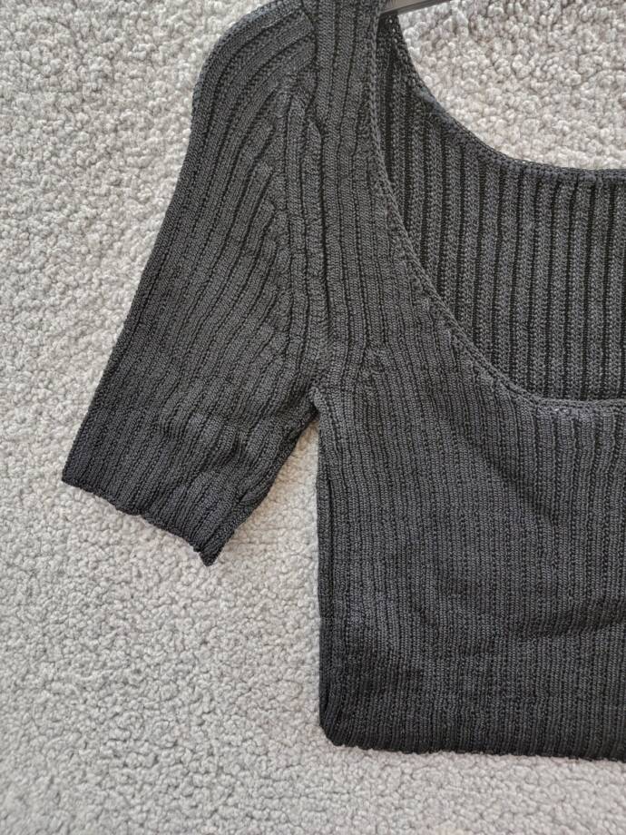 Free People Textured Short Sleeves Crop Sweater Top Women's S Black Pullover