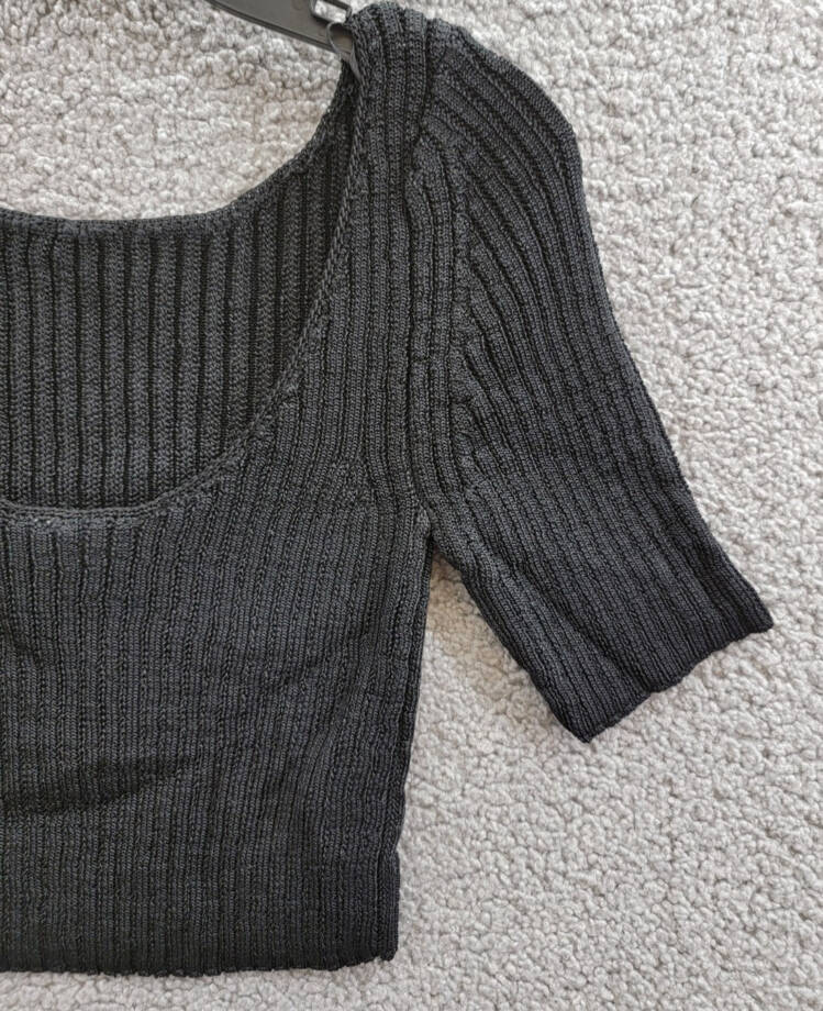 Free People Textured Short Sleeves Crop Sweater Top Women's S Black Pullover