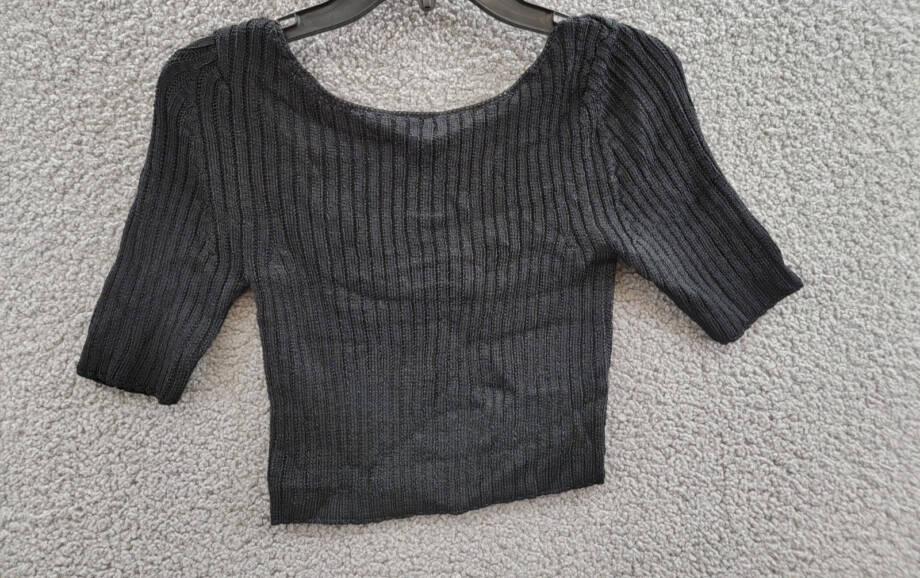 Free People Textured Short Sleeves Crop Sweater Top Women's XS Black Pullover