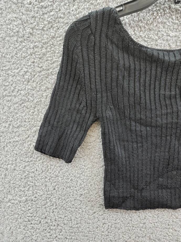 Free People Textured Short Sleeves Crop Sweater Top Women's XS Black Pullover
