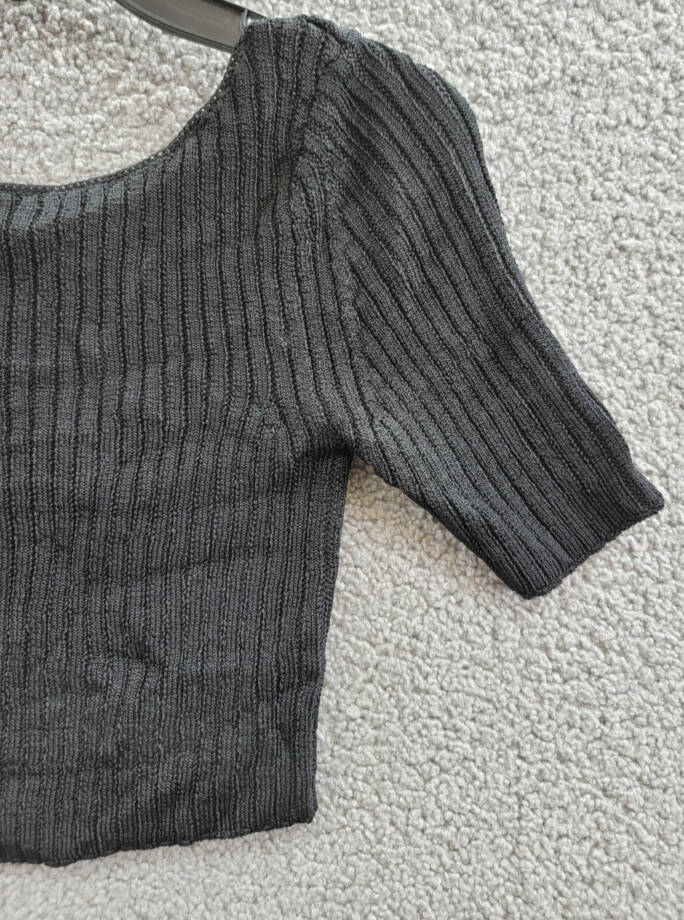 Free People Textured Short Sleeves Crop Sweater Top Women's XS Black Pullover