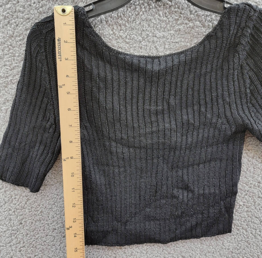 Free People Textured Short Sleeves Crop Sweater Top Women's XS Black Pullover