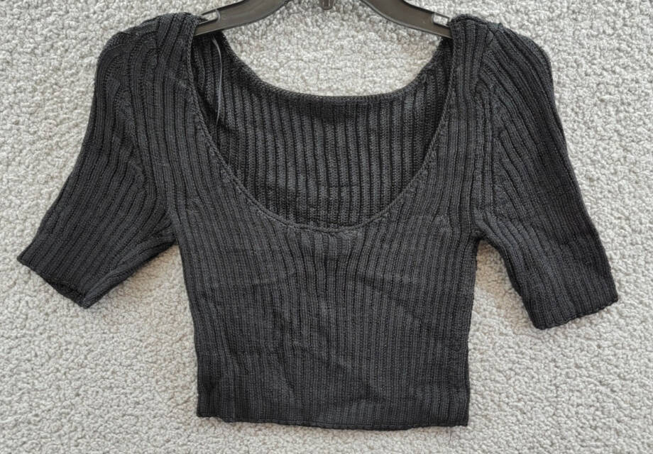 Free People Textured Short Sleeves Crop Sweater Top Women's XS Black Pullover