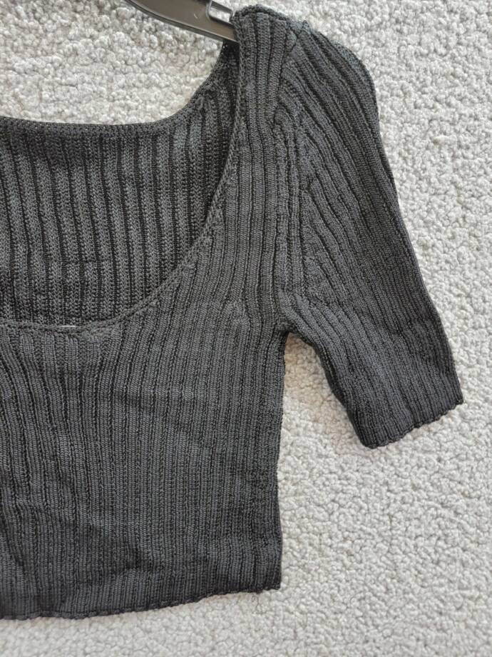 Free People Textured Short Sleeves Crop Sweater Top Women's XS Black Pullover