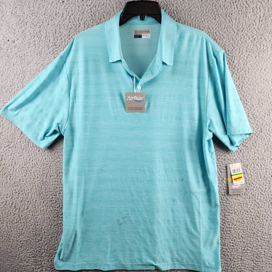 Pga Tour Jasper Airflux Performance Polo Shirt Men's L Med Blue Curacao Htr