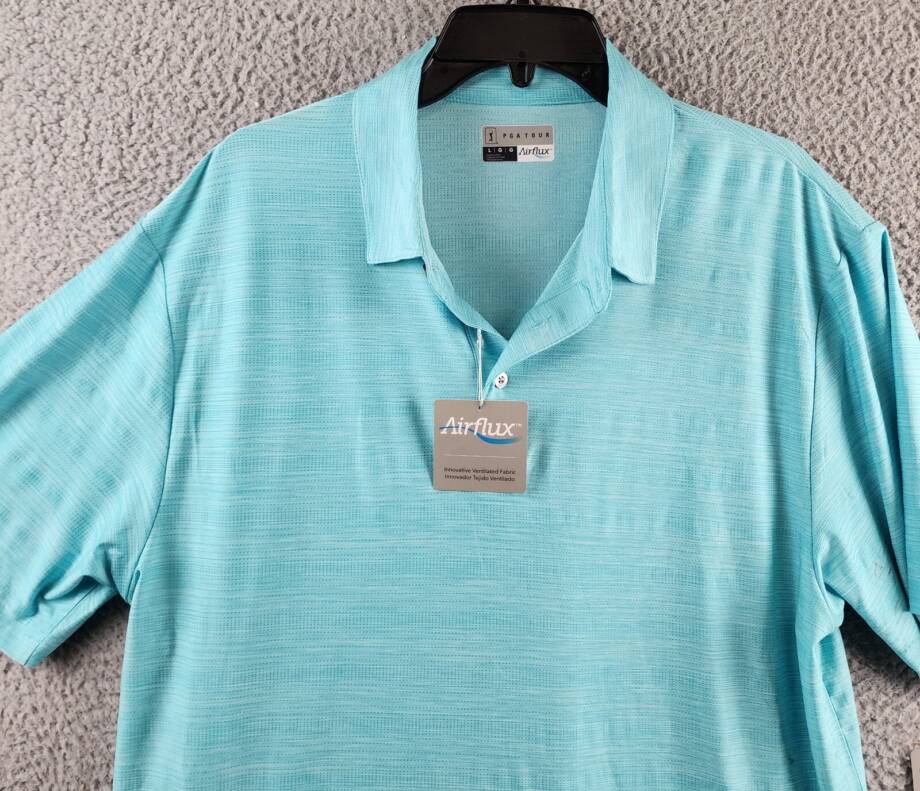 Pga Tour Jasper Airflux Performance Polo Shirt Men's L Med Blue Curacao Htr