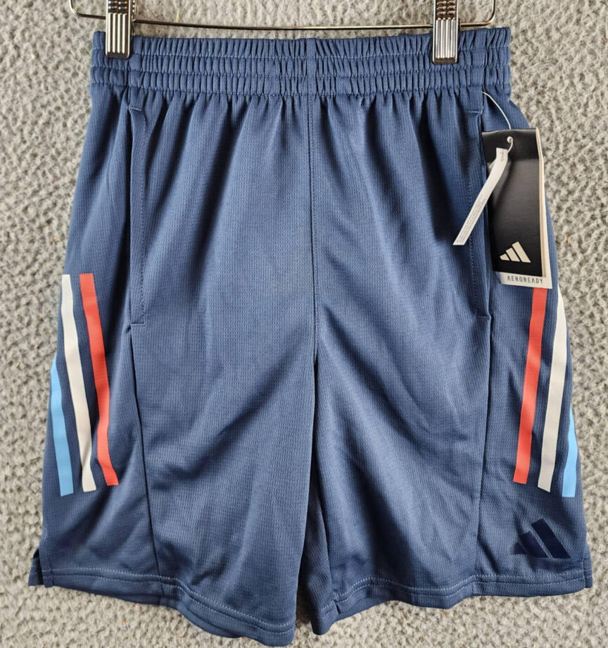 adidas AEROREADY Elastic-Waist Graphic 3-Stripe Shorts Big Boys M (10/12) Navy