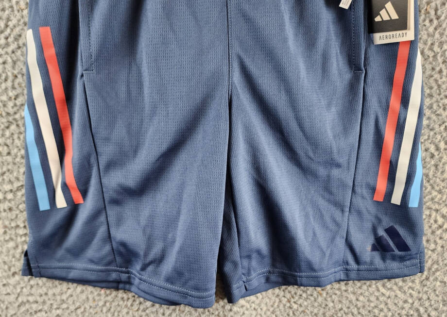 adidas AEROREADY Elastic-Waist Graphic 3-Stripe Shorts Big Boys M (10/12) Navy