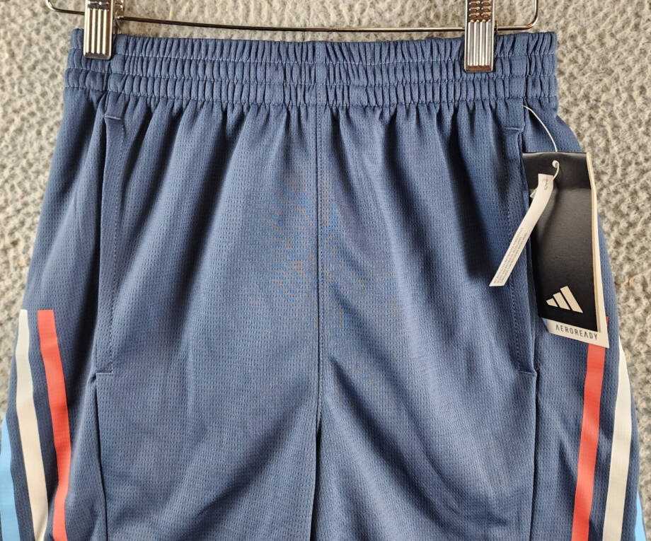 adidas AEROREADY Elastic-Waist Graphic 3-Stripe Shorts Big Boys M (10/12) Navy
