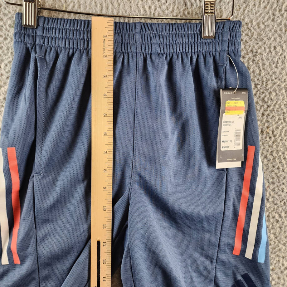adidas AEROREADY Elastic-Waist Graphic 3-Stripe Shorts Big Boys M (10/12) Navy