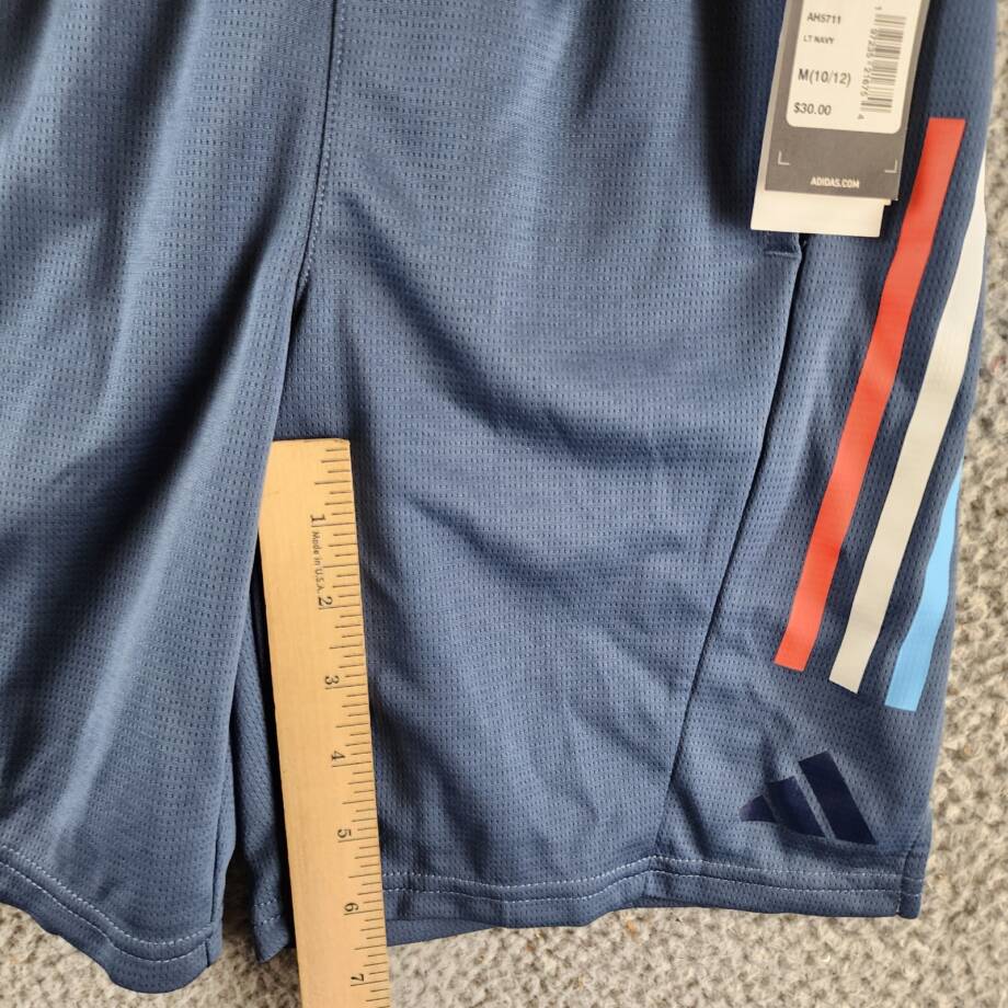 adidas AEROREADY Elastic-Waist Graphic 3-Stripe Shorts Big Boys M (10/12) Navy