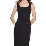 KARL LAGERFELD PARIS Square Neck Crepe Dress Women's 10 Black Back Zip Closure