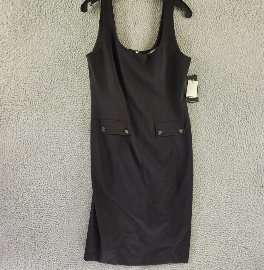 KARL LAGERFELD PARIS Square Neck Crepe Dress Women's 10 Black Back Zip Closure