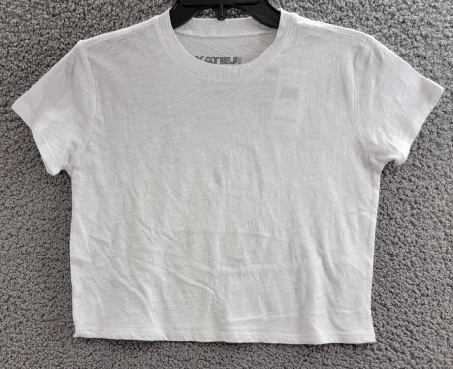 KatieJnyc Tween Fearless Cropped Cotton Tee Girls' L White Crewneck Pullover S/S