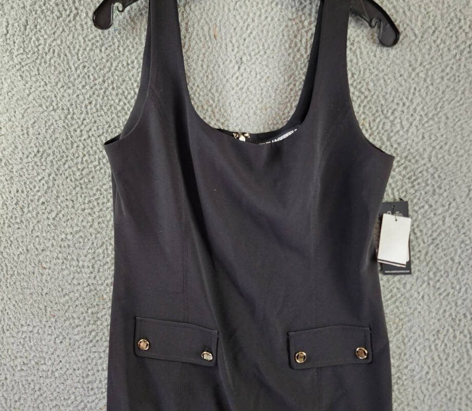 KARL LAGERFELD PARIS Square Neck Crepe Dress Women's 10 Black Back Zip Closure