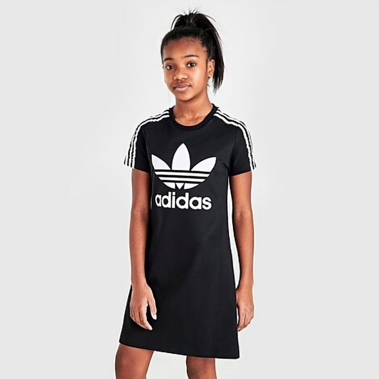 adidas Logo Front Skater Dress Girls S 9-10Y Black/White Crewneck Short Sleeves