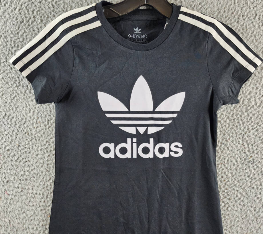 adidas Logo Front Skater Dress Girls S 9-10Y Black/White Crewneck Short Sleeves
