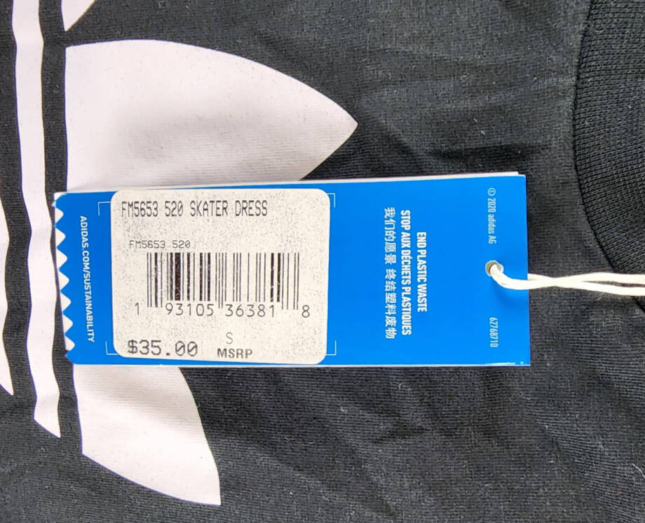 adidas Logo Front Skater Dress Girls S 9-10Y Black/White Crewneck Short Sleeves