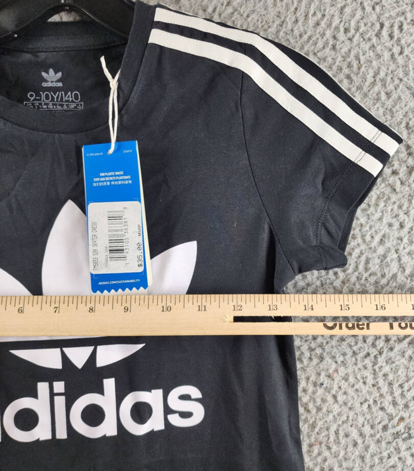 adidas Logo Front Skater Dress Girls S 9-10Y Black/White Crewneck Short Sleeves