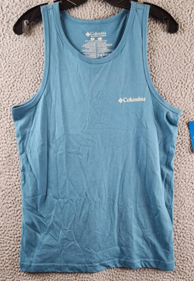 Columbia Explore the Outdoors Graphic Tank Top Mens S/P Blue Crewneck Sleeveless