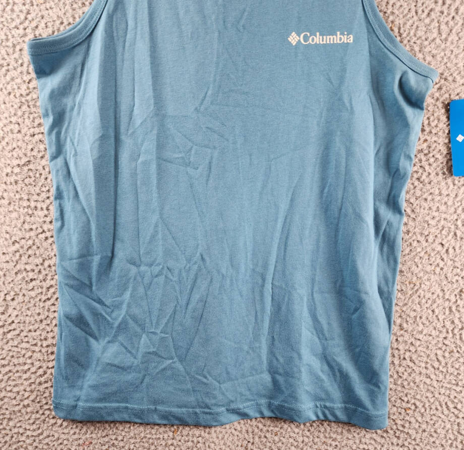 Columbia Explore the Outdoors Graphic Tank Top Mens S/P Blue Crewneck Sleeveless