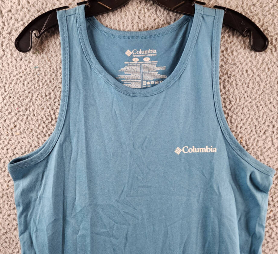 Columbia Explore the Outdoors Graphic Tank Top Mens S/P Blue Crewneck Sleeveless