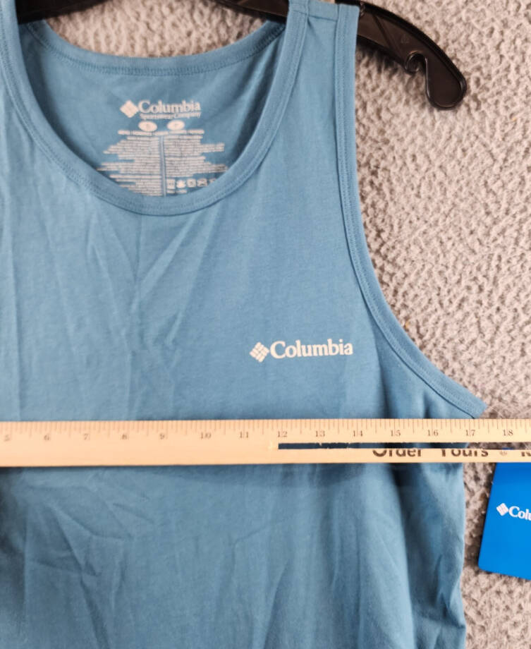 Columbia Explore the Outdoors Graphic Tank Top Mens S/P Blue Crewneck Sleeveless