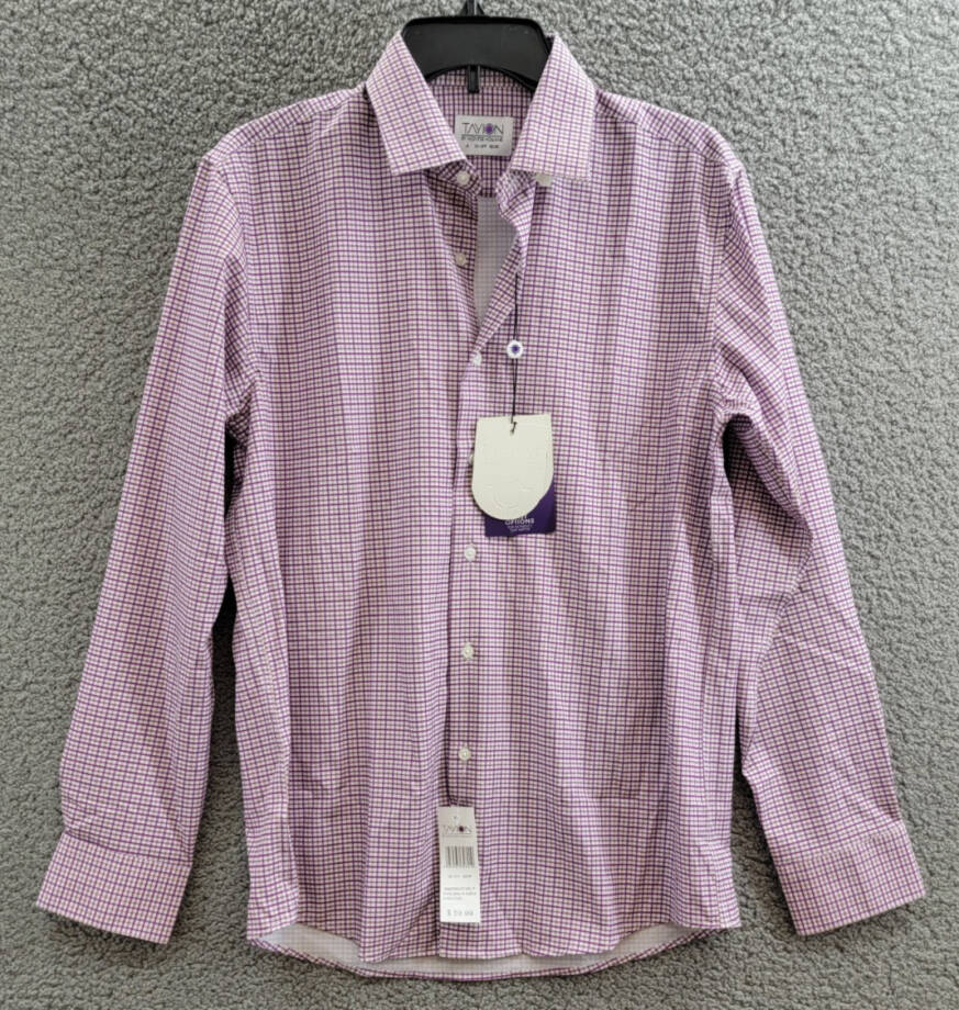 Tayion Collection Slim-Fit Plaid Dress Shirt Men's 32/33 (15-15.5) Purple Multi