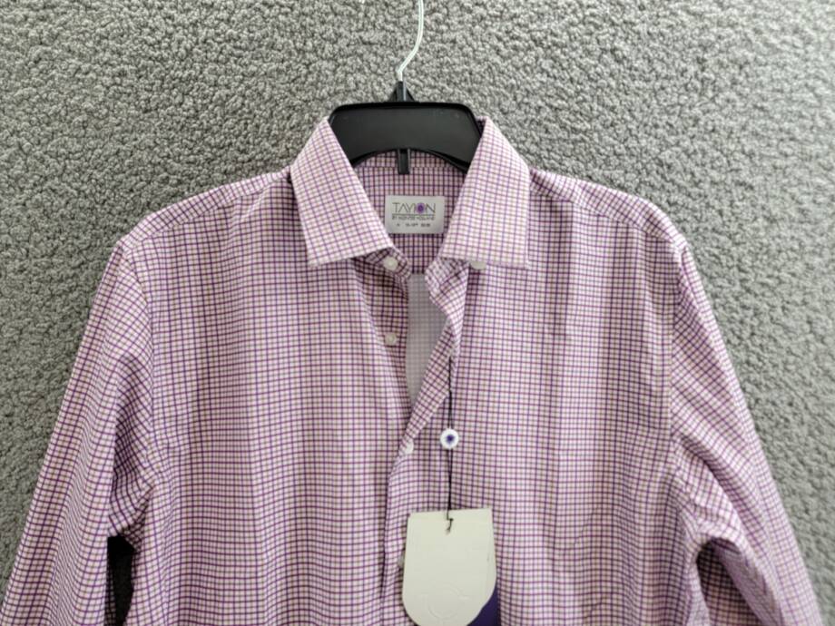 Tayion Collection Slim-Fit Plaid Dress Shirt Men's 32/33 (15-15.5) Purple Multi