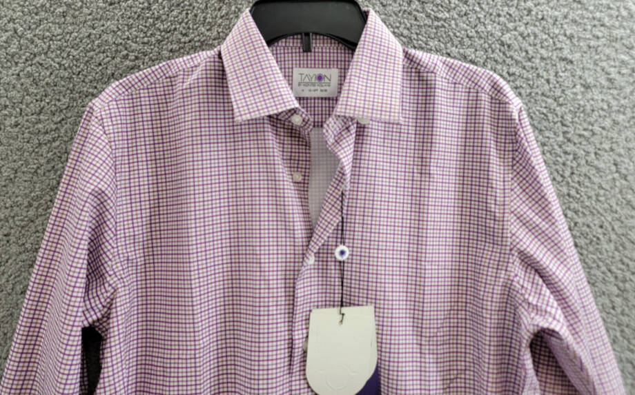 Tayion Collection Slim-Fit Plaid Dress Shirt Men's 32/33 (15-15.5) Purple Multi