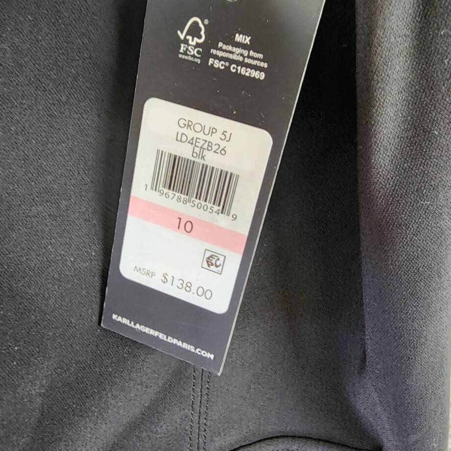 KARL LAGERFELD PARIS Square Neck Crepe Dress Women's 10 Black Back Zip Closure