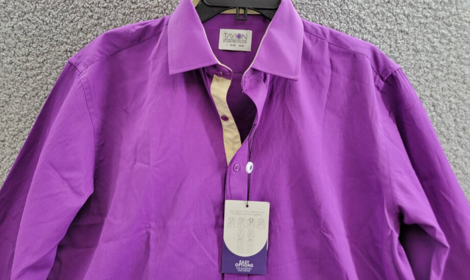Tayion Collection Slim-Fit Gold Trim Dress Shirt Men's L 16-16.5 32-33 Purple