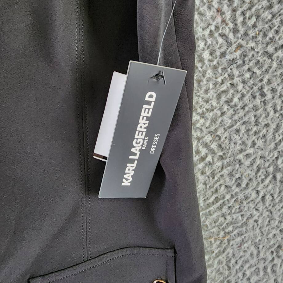 KARL LAGERFELD PARIS Square Neck Crepe Dress Women's 10 Black Back Zip Closure